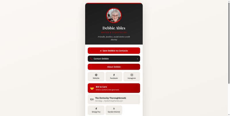 Debbie Ables digital business card — red black and white design